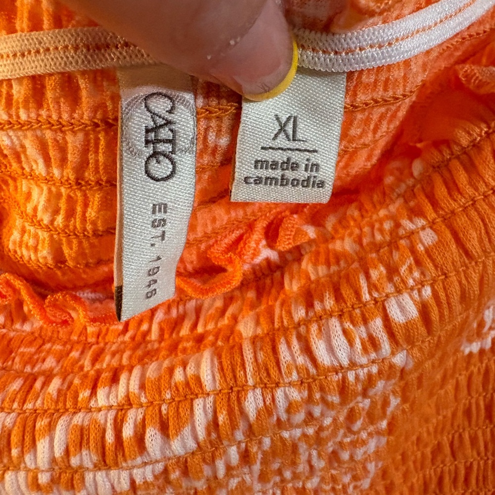 Cato Orange and White Smocked Paisley Blouse - Picture 2 of 9